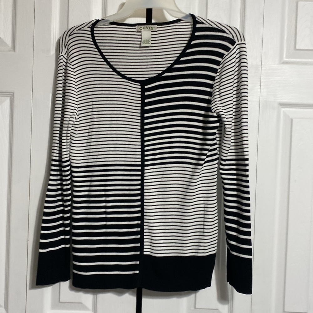 Orvis cotton blend black & white knit top shirt size LARGE